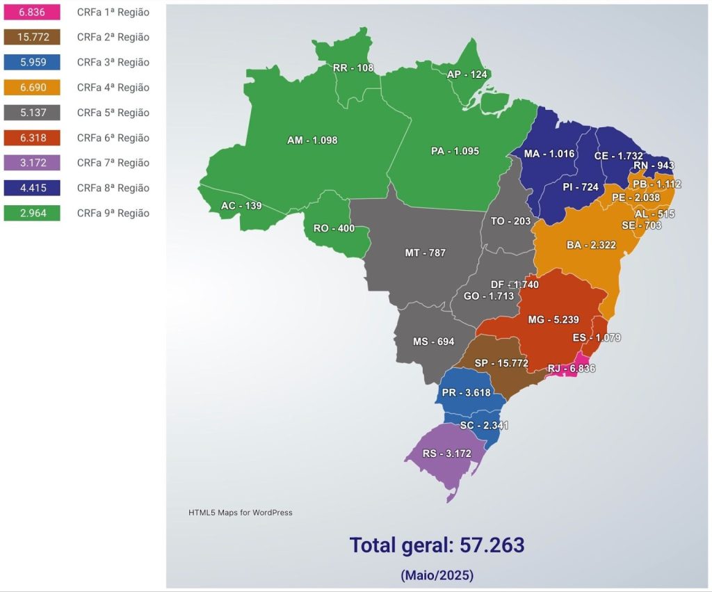 Número de fonoaudiólogos por estado do Brasil. Fonte: Conselho Federal de Fonoaudiologia